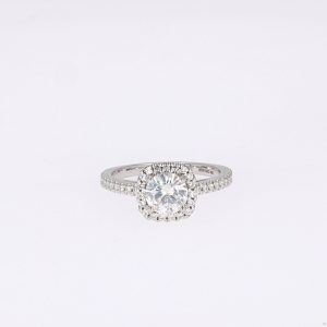 1.41 CTW   Round Near-Colorless Moissanite Halo Ring in 14K White Gold