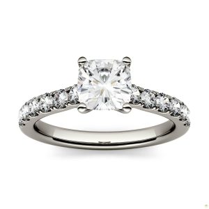 1.46 CTW   Cushion Moissanite Engagement Ring in 14K White Gold