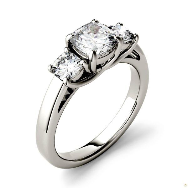 1.76 CTW   Cushion Moissanite Three Stone Ring in 14K White Gold - Image 2