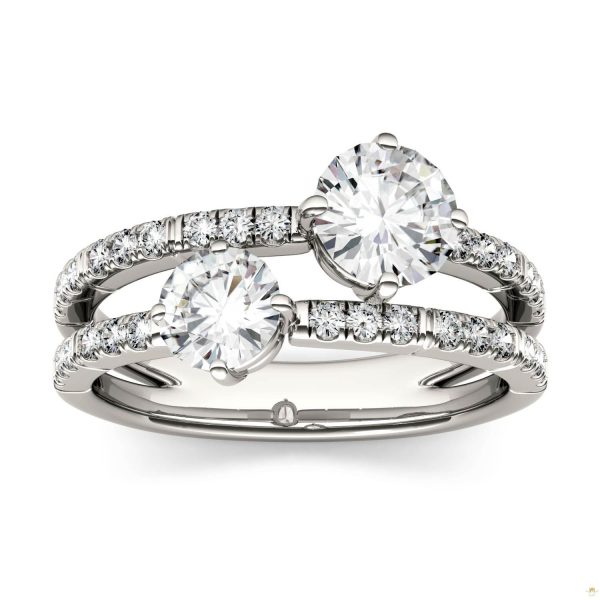 1.60 CTW   Round Moissanite Fashion Ring in 14K White Gold