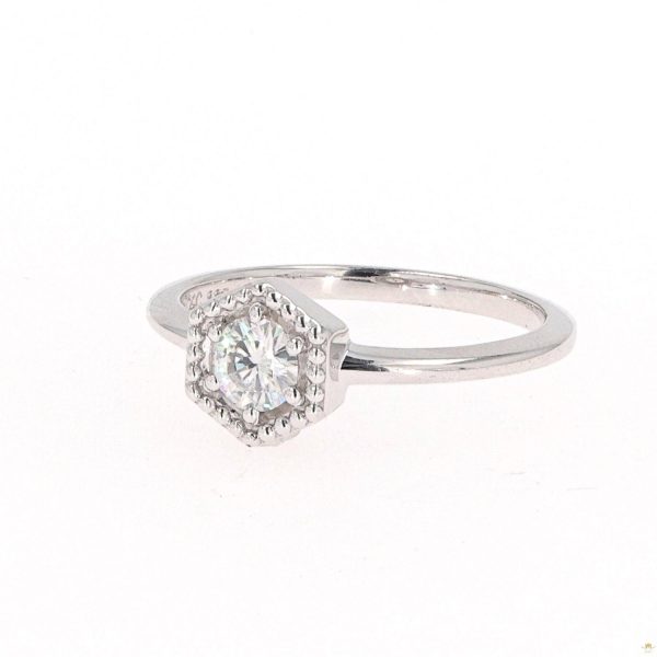 0.33 CTW   Round Moissanite Hexagon Milgrain Halo Ring in Sterling Silver - Image 2