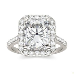 4.41 CTW   Radiant Moissanite Halo Ring in 14K White Gold