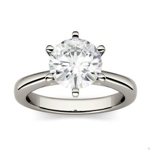 1.90 CTW   Round Moissanite Solitaire Ring in 14K White Gold