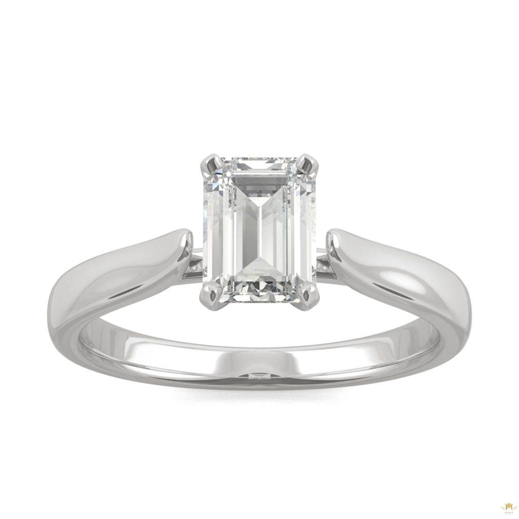 1.01 CTW   Emerald Moissanite Solitaire Ring in 14K White Gold