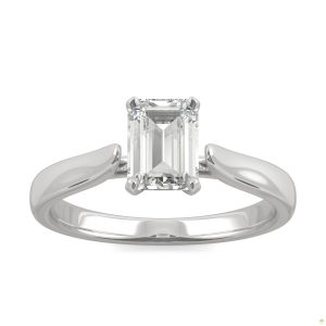 1.01 CTW   Emerald Moissanite Solitaire Ring in 14K White Gold
