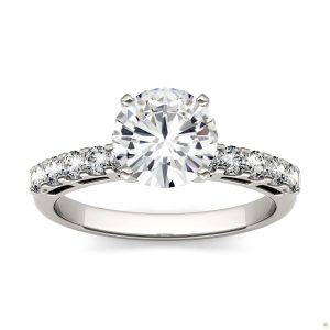 1.80 CTW   Round Moissanite Engagement Ring in 14K White Gold