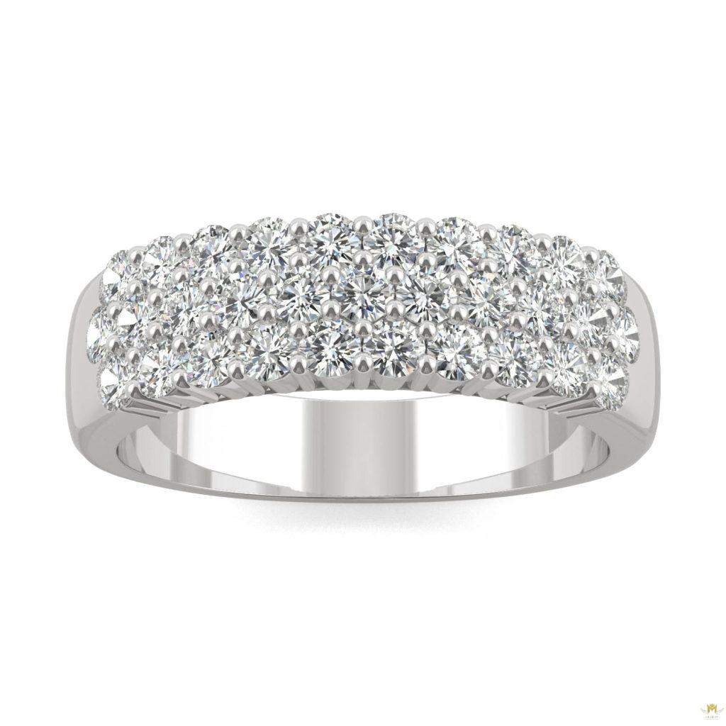 0.93 CTW   Round Moissanite Three Row Ring in 14K White Gold