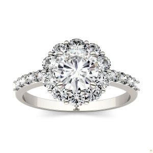 1.78 CTW   Round Moissanite Halo Ring in 14K White Gold