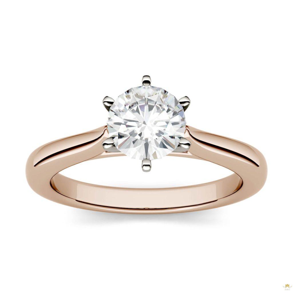 1.00 CTW   Round Moissanite Engagement Ring in 14K Two-Toned Gold