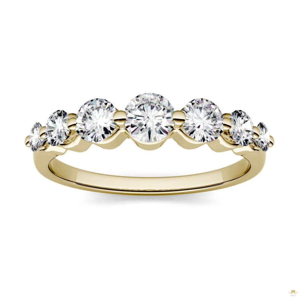 0.87 CTW   Round Moissanite Seven Stone Ring in 14K Yellow Gold