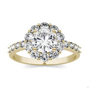 1.78 CTW   Round Moissanite Halo Ring in 14K Yellow Gold