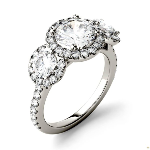 3.09 CTW   Round Moissanite Halo Ring in 14K White Gold - Image 2