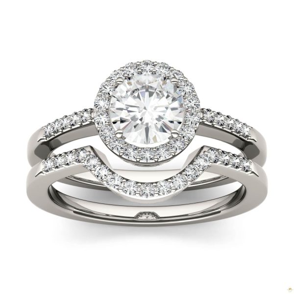 1.15 CTW   Round Moissanite Halo Set in 14K White Gold
