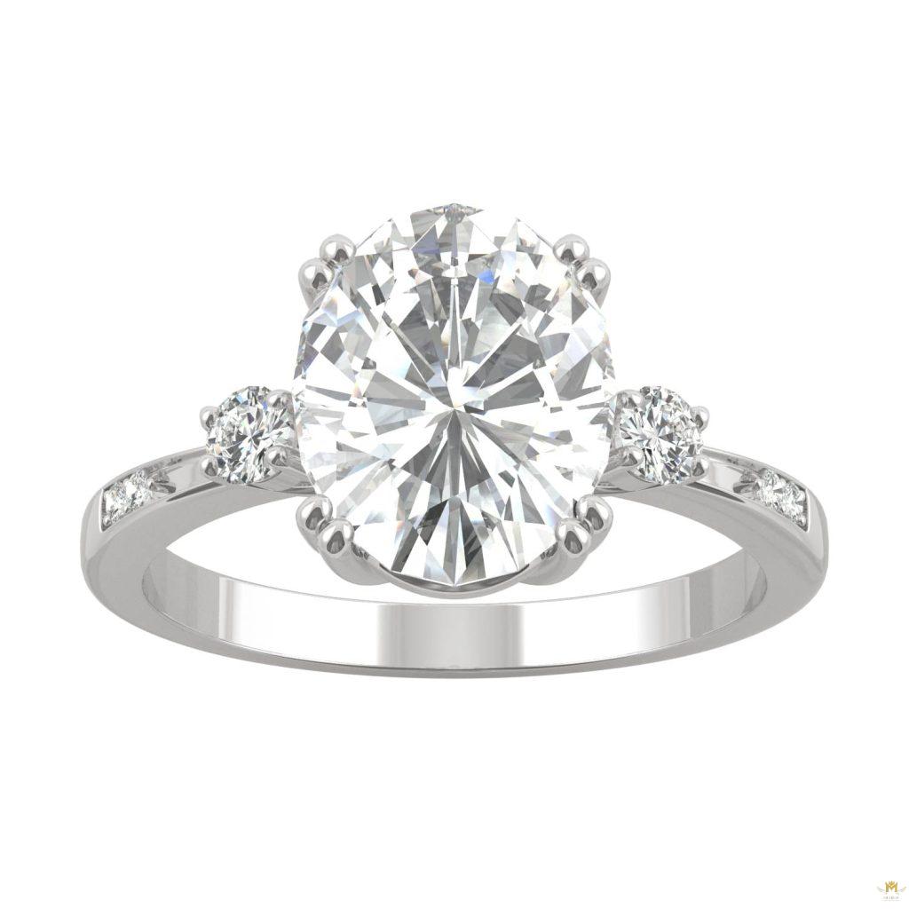 3.14 CTW   Oval Moissanite Seven Stone Ring in 14K White Gold
