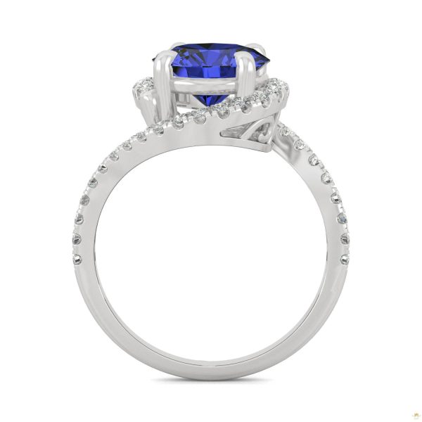 3.04 CTW   Round Sapphire Bypass Ring in 14K White Gold - Image 3