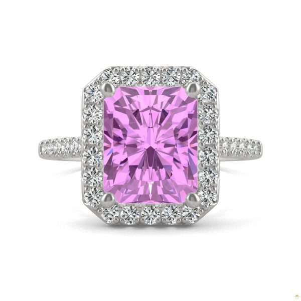 4.51 CTW   Radiant Sapphire Halo Ring in 14K White Gold - Image 4