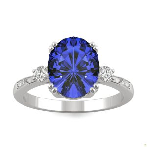 3.64 CTW   Oval Sapphire Basket Ring in 14K White Gold