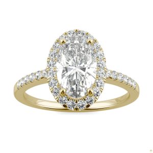 2.62 CTW   Elongated Oval Moissanite Halo Ring in 14K Yellow Gold