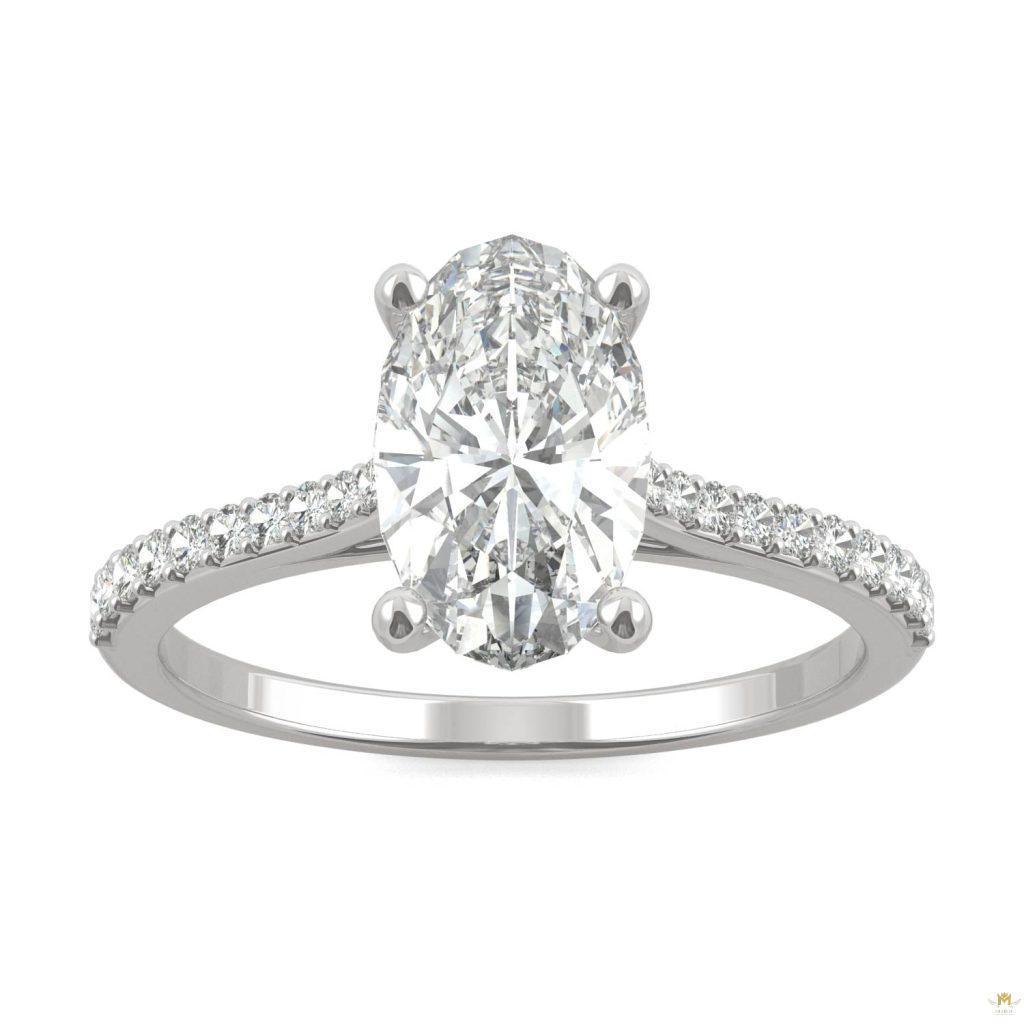 2.49 CTW   Elongated Oval Moissanite Engagement Ring in 14K White Gold