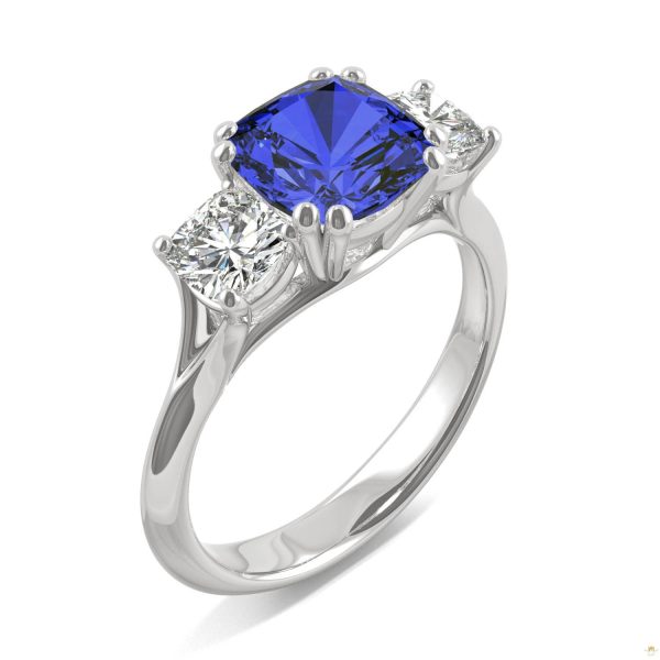 3.70 CTW   Cushion Sapphire Engagement Ring in 14K White Gold - Image 2