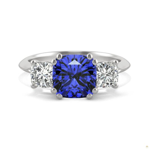 3.70 CTW   Cushion Sapphire Engagement Ring in 14K White Gold - Image 4