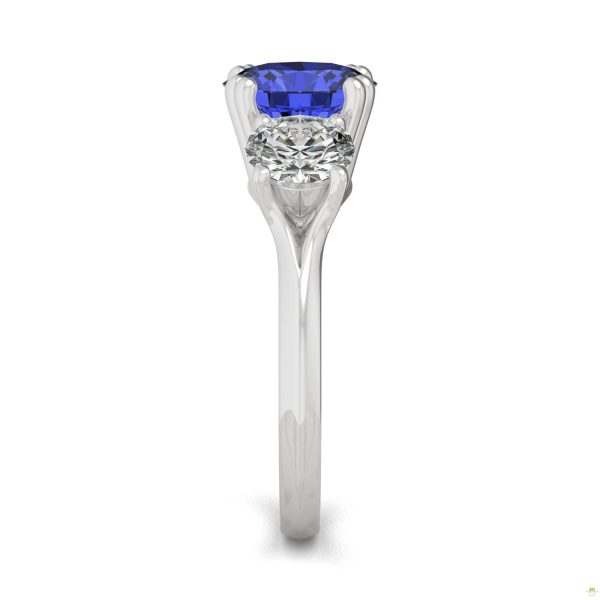 3.90 CTW   Round Sapphire Three Stone Ring in 14K White Gold - Image 5