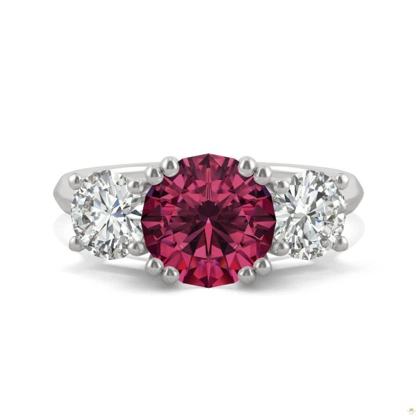 3.90 CTW   Round Ruby Three Stone Ring in 14K White Gold - Image 4
