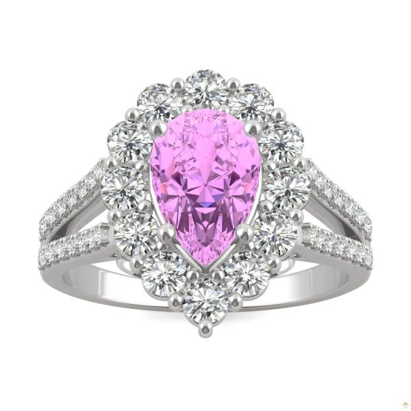 2.73 CTW   Pear Sapphire Halo Ring in 14K White Gold