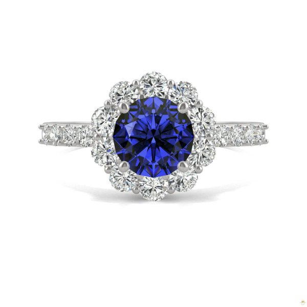 2.28 CTW   Round Sapphire Halo Ring in 14K White Gold - Image 4