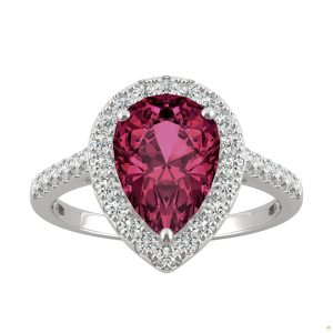 2.98 CTW   Pear Sapphire Halo Ring in 14K White Gold