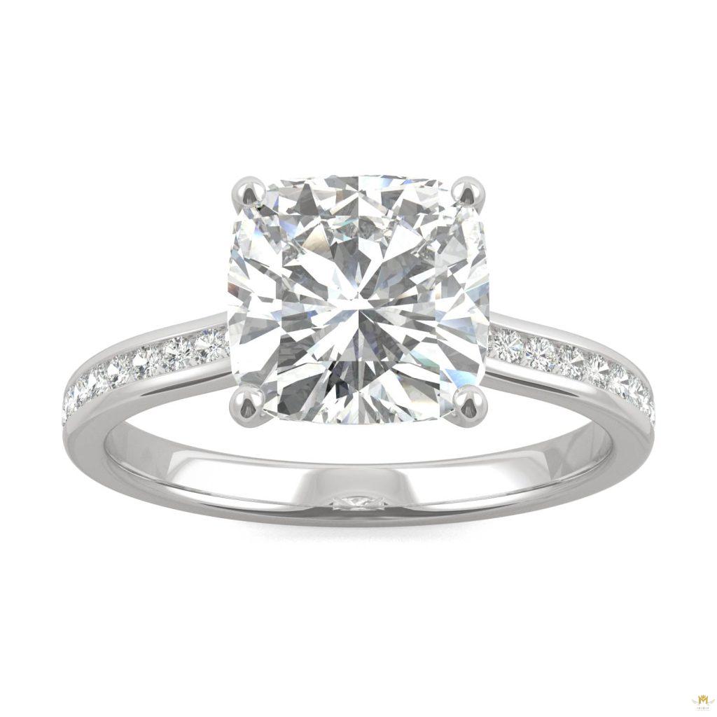 2.58 CTW   Cushion Moissanite Engagement Ring in 14K White Gold