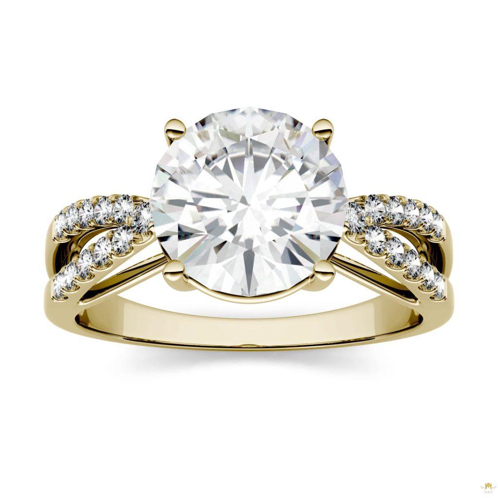 2.92 CTW   Round Moissanite Engagement Ring in 14K Yellow Gold