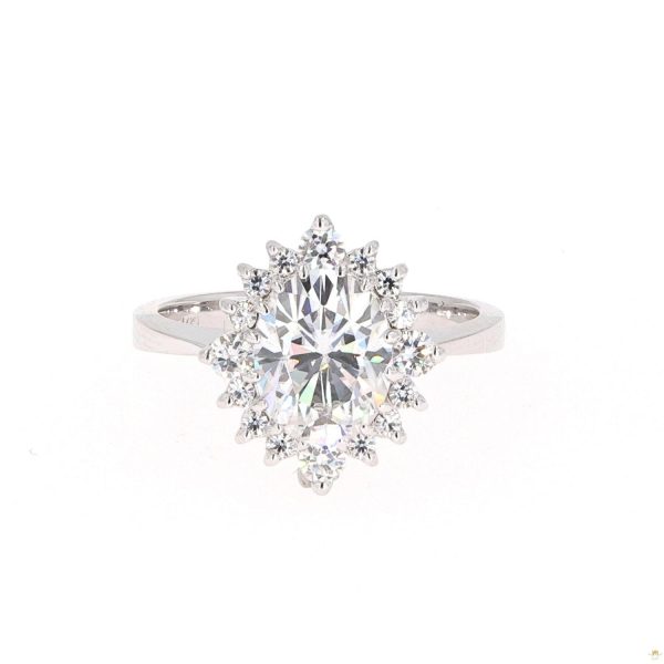 2.42 CTW   Oval Near-Colorless Moissanite Halo Engagement Ring in 14K White Gold