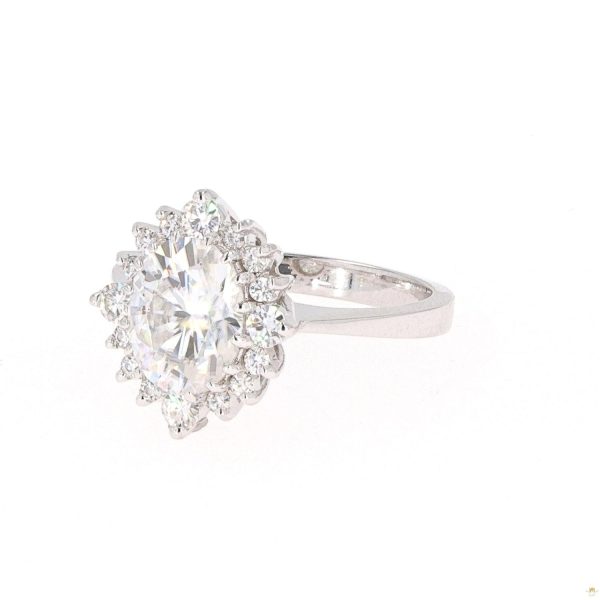 2.42 CTW   Oval Near-Colorless Moissanite Halo Engagement Ring in 14K White Gold - Image 2