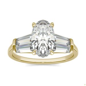 3.46 CTW   Elongated Oval Moissanite Five Stone Ring in 14K Yellow Gold