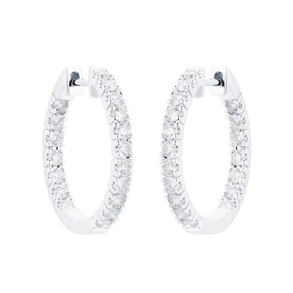 18ct White Gold 1.00cttw Diamond 20mm Hoop Earrings