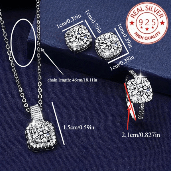 4pcs Elegant 925 Silver Pendant Necklace, Earrings, and Ring Set - Image 5
